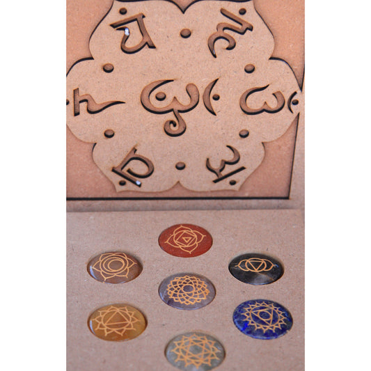 Engraved Chakra Healing Stones in Sanskrit Storage Box